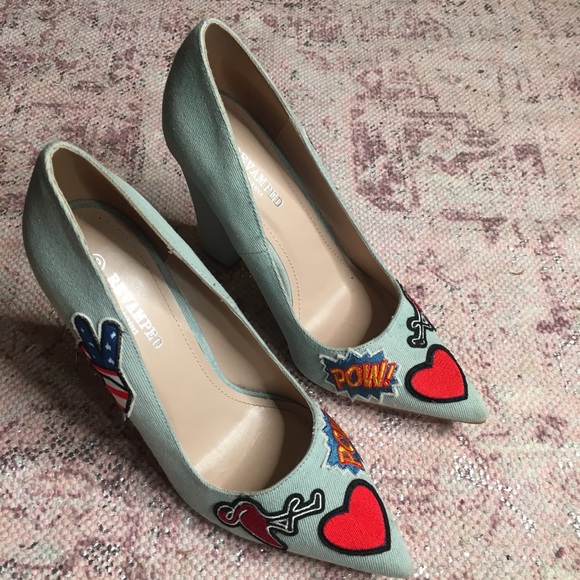 Denim pointed toe block heel fun designs - Picture 2 of 7